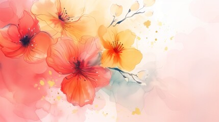 Delicate red and yellow flowers in watercolor style. Wallpaper, banner for the holiday. women's Day. Valentine's Day