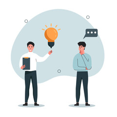 Businessmen communicate with each other and share their new ideas. Work in a team. Concept of new ideas. Vector illustration.