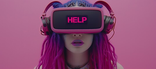 Interactive holographic shining  help  text icon as eye catching on air display technology