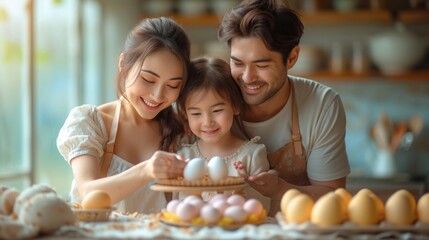 Man, Woman, and Little Girl Looking at Plate of Eggs