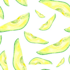 Avocado watercolo seamless pattern hand pointed in botanical style. Isolated illustration for design menu, wallpaper, scrapbook paper, packaging paper, textiles, invitation