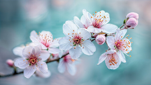 Springtime Almond Blossoms Close-Up. Generative AI.