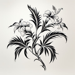 Elegant Black and White Floral Illustration

