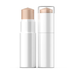 Foundation stick on white background. Makeup product mockup for branding, 3d illustration