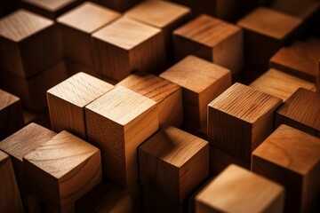 Detailed view of wooden cubes as background. Generative AI - obrazy, fototapety, plakaty