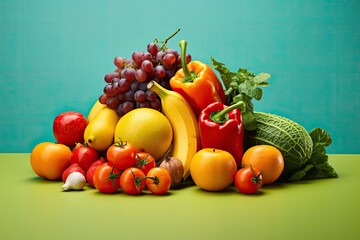 Vibrant Fresh Fruits and Vegetables on Bright Background Highlighting Diversity in Diet