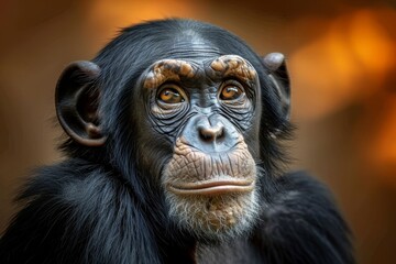A majestic great ape, with its intelligent eyes and expressive face, gazes at the camera, embodying the wild beauty of the terrestrial primate kingdom - obrazy, fototapety, plakaty