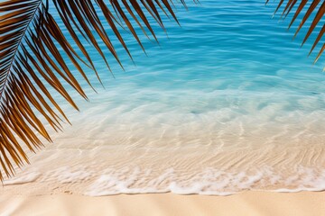 Fototapeta na wymiar Tropical leaf shadow on water surface. tranquil beach background for summer getaway