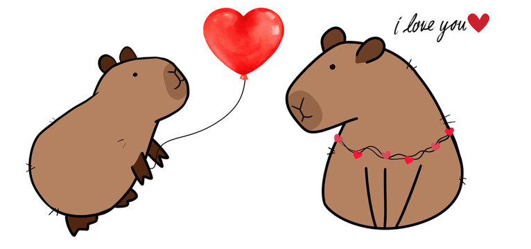 Valentine Capybaras, Cute Capybara Emojis, Cappy Valentine's Day