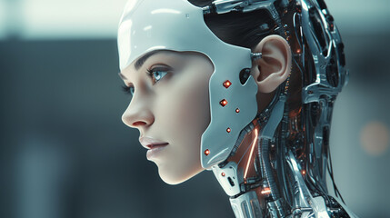Beautiful Female Robot Cyborg face Ai High Technology Android Artificial Intelligence