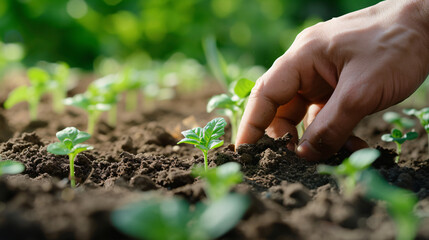 Hand Planting Young Seedling in Fertile Soil