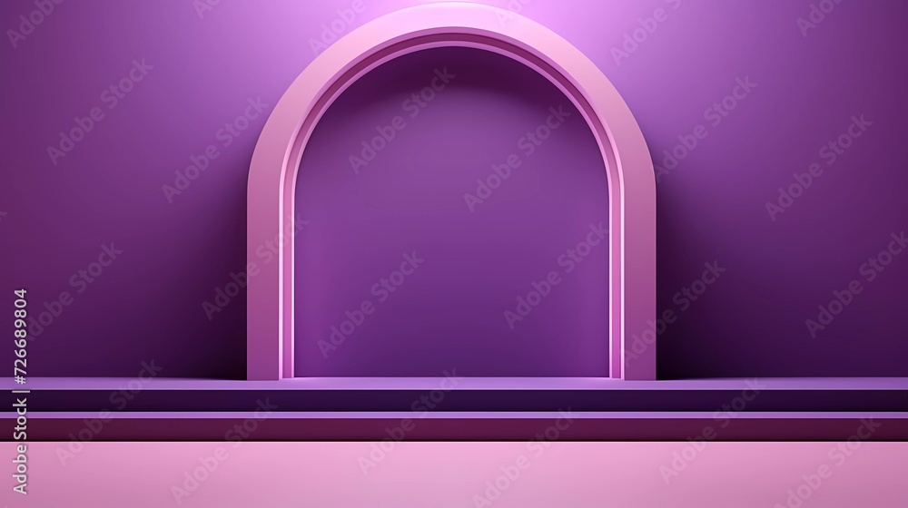 Poster 3d illustration islamic theme product display background in minimal purple design. mosque portal fra