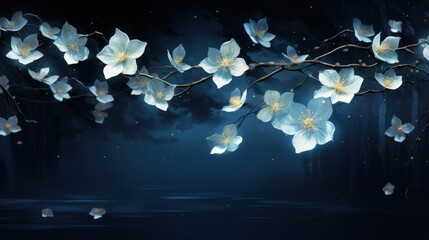 Fototapeta na wymiar Delicate forsyia flowers in the night