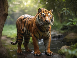 Regal Presence: A Majestic Tiger Standing Tall in the Enchanting Forest