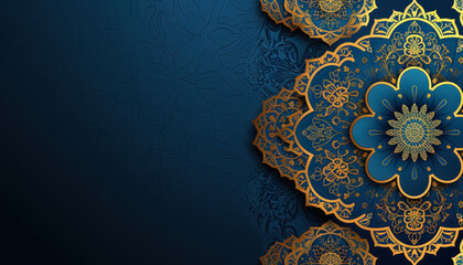 royal blue background with golden islamic ornamentation for rich cultural and religious graphics with copy space for text  - obrazy, fototapety, plakaty