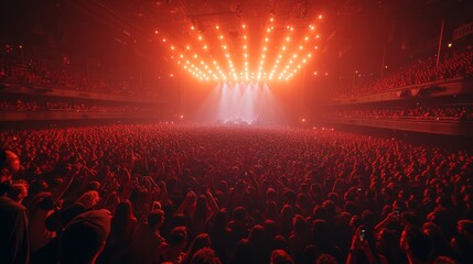 Fototapeta na wymiar Vibrant Concert Crowd Engulfed in Bright Lights