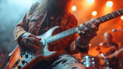 Obraz premium Long-Haired Man Playing Guitar