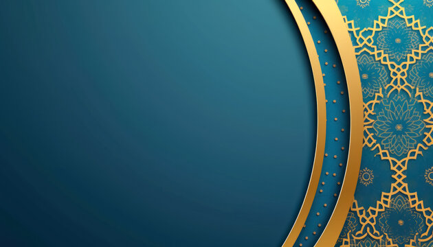 decorative islamic ornament on a serene blue gradient background for artistic and religious themes with copy space for text 