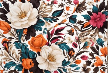 seamless patterns boho summer flowers white background