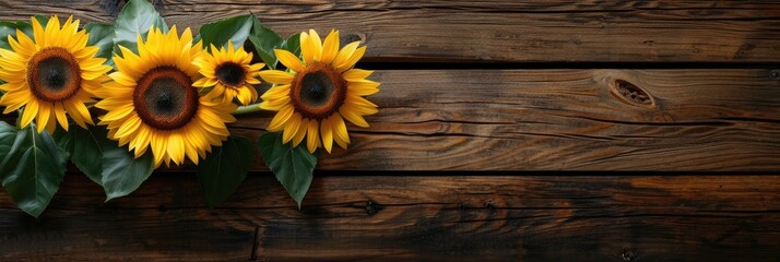 sunflowers on rustic wooden background many wooden slats