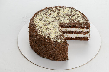 chocolate cake on white background