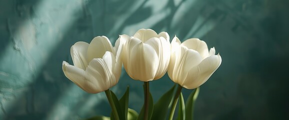 Three White Tulips Pointing Right, Beautiful Background for Computer, Designer