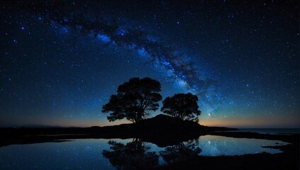 landscape starry midnight and tree