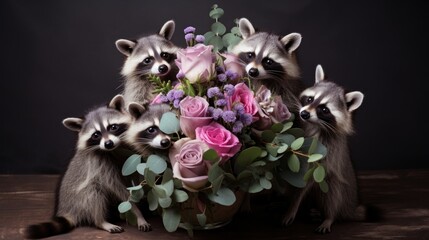 Bouquet and raccoon 
