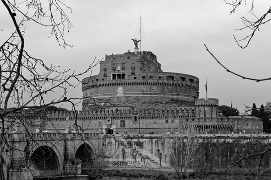  view of the city Europe. Panorama Travel Concept Castel Sant'Angelo Trevi Fountain Colosseum Spanish Steps Saint Peter's Basilica Castel Sant'Angelo Victor Emmanuel II Monument