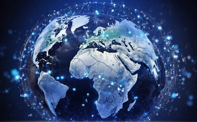 Obraz premium earth globe with space, Concept of artificial intelligence. The inscription over a globe of the planet Earth with connecting points