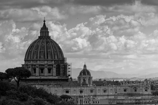  view of the city Europe. Panorama Travel Concept Castel Sant'Angelo Trevi Fountain Colosseum Spanish Steps Saint Peter's Basilica Castel Sant'Angelo Victor Emmanuel II Monument