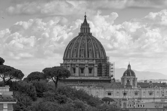  view of the city Europe. Panorama Travel Concept Castel Sant'Angelo Trevi Fountain Colosseum Spanish Steps Saint Peter's Basilica Castel Sant'Angelo Victor Emmanuel II Monument