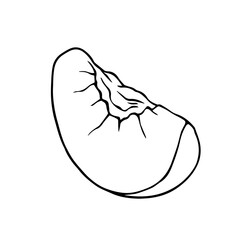 Linear sketch, contour of a slice, piece of peach, nectarine fruit. Vector graphics.