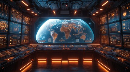 Naklejka premium Space Station Displays Earth on Large Screen