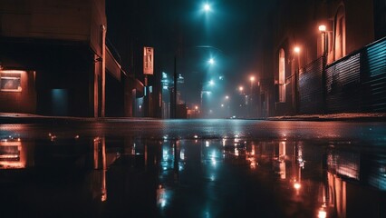 lights at night wet asphalt a city street 