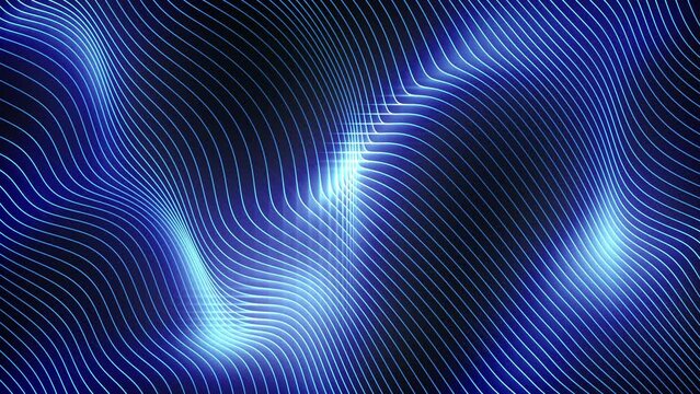 Abstract wavy particles lines flowing. Light blue background animation with glowing light. Seamless Loop video. Digital, cyber and technology background.