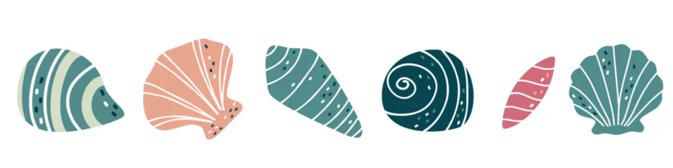 Foto op Plexiglas Set of vector illustrations in Scandinavian style. Cute shells and seashells on white background . Vector illustration © Alena