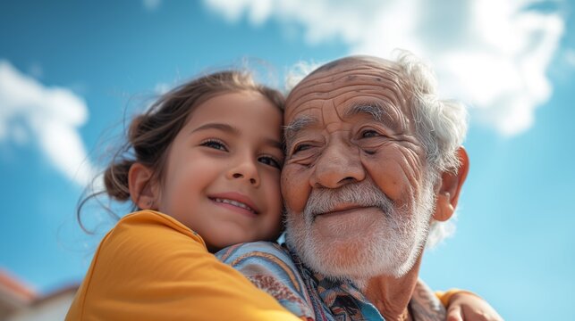 Elderly Man Smiling with Grandchildren Outdoors
