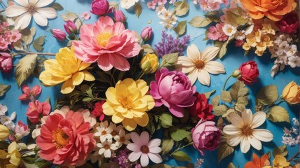 Obraz na płótnie Canvas Turquoise wallpaper with flowers