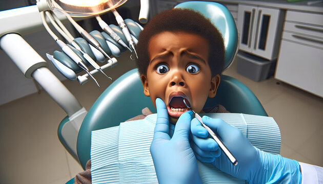 Portrait of a scared child in a dental chair, children's dentistry