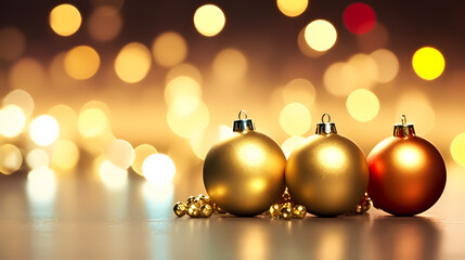 Luxurious Christmas balls on glowing bokeh background, Christmas and New Year minimalistic background