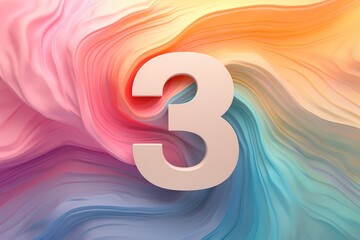 Vibrant 3D number 3 amidst a swirl of pastel waves, perfect for dynamic marketing, engaging social media content, or creative event visuals. - obrazy, fototapety, plakaty