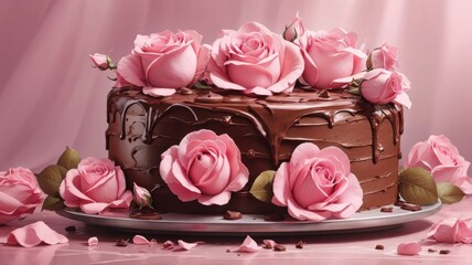 Chocolate cake with roses