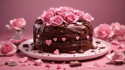 Obraz na płótnie Canvas Chocolate cake with roses