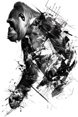 illustration of a gorilla in a grunge style on white background. AI. - obrazy, fototapety, plakaty