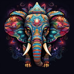 Elephant Abstract Fantasy Animal God Portrait Bright Artistic Mystique Colorful Digital Generated Illustration Artwork