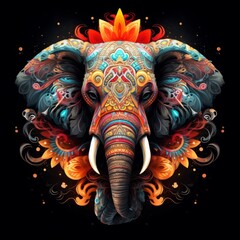 Elephant Abstract Fantasy Animal God Portrait Bright Artistic Mystique Colorful Digital Generated Illustration Artwork