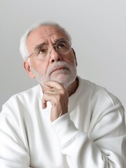 Fototapeta premium Elderly Man with Confused Expression, Question.