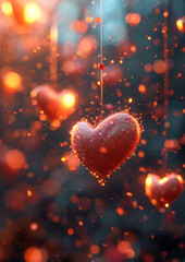 Obraz premium Red hearts on dark background. 3d hearts background for valentines day