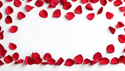 red rose petals frame in white room, free space